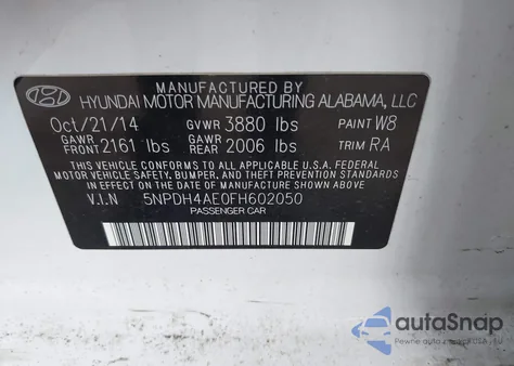 2015 Hyundai Elantra Se from USA, damaged, VIN 5NPDH4AE0FH602050